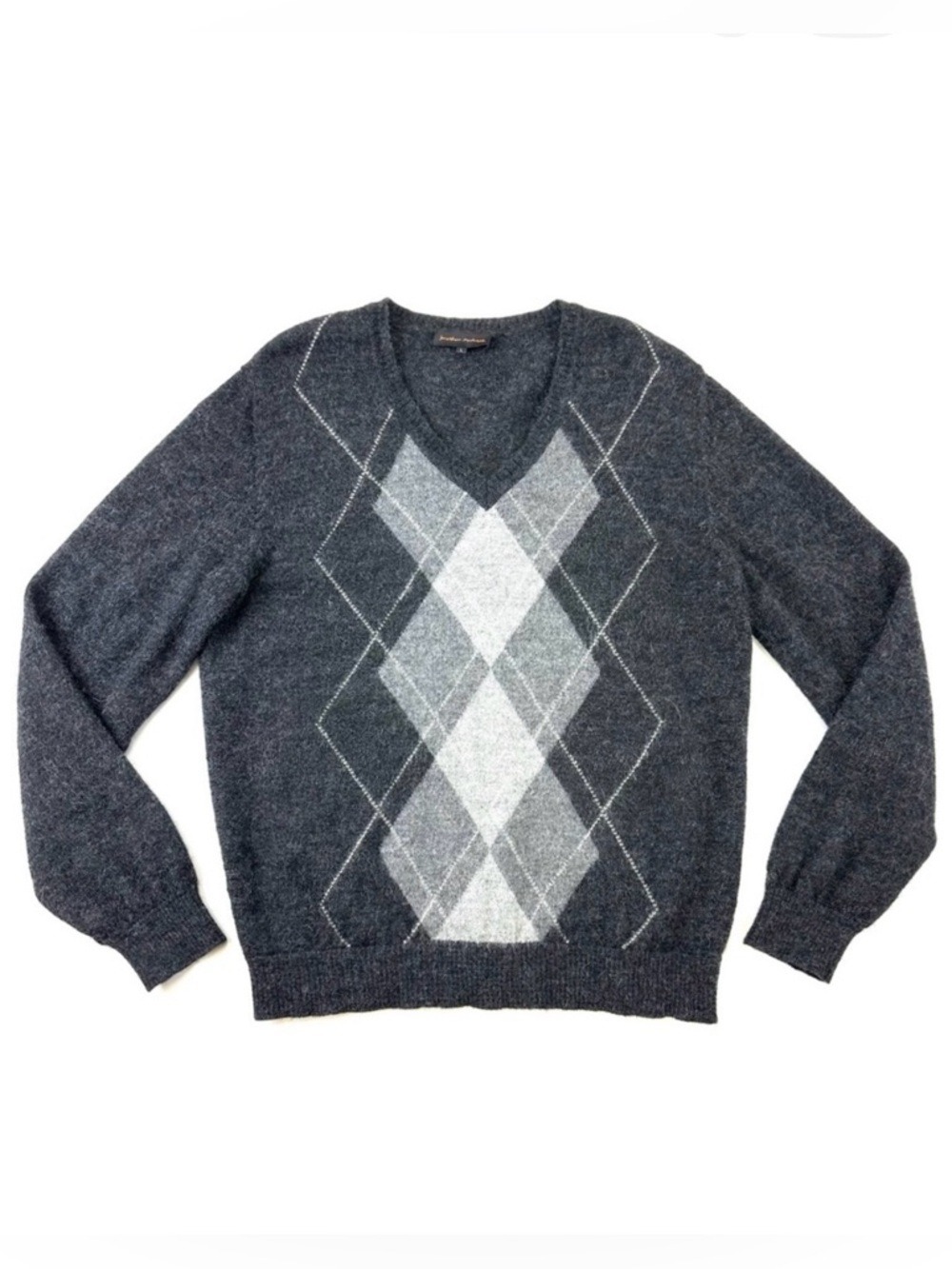 Jonathan Macintosh alpaca argyle sweater Mens Size Large Pullover Vneck charcoal